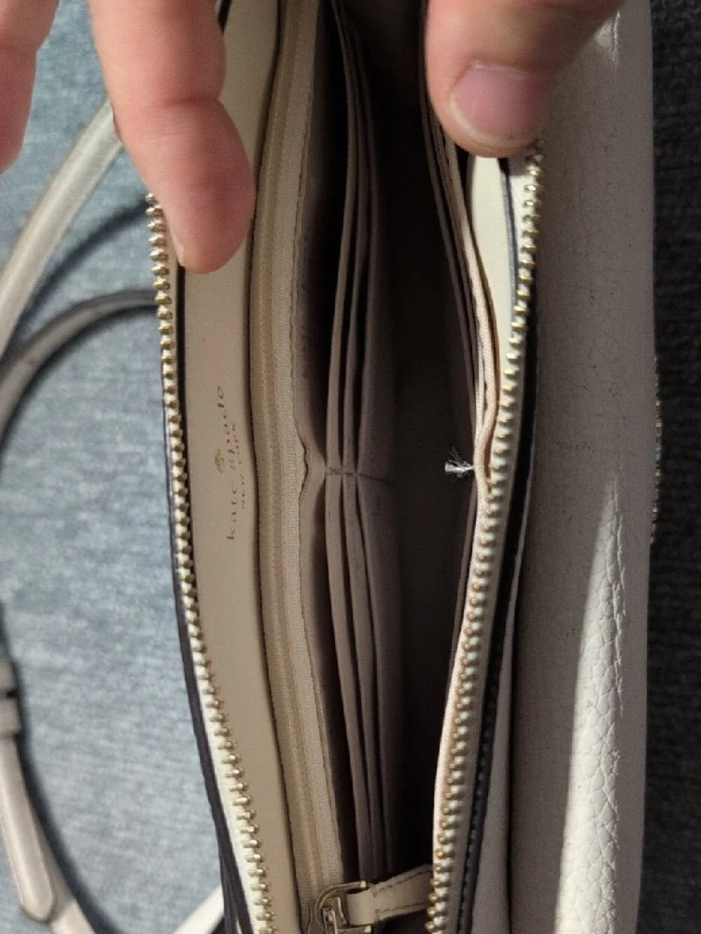 kate spade Off White and Gold Pebbled Leather Crossbody with Adjustable Strap